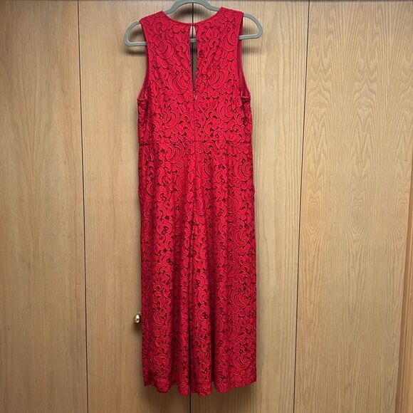 Moulinette Soeurs Anthropologie Jaeda Red Lace Wide Leg Jumpsuit Size 12 - Picture 8 of 10